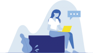 Practical CSM clip art blue skinned girl using laptop