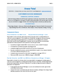 Cover: Customer Success Manager Sample CV